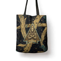 Anubis Ancient Egyptian Tote Bag with Starry Mummy Wrap Pattern, Anubis Warrior Illustration, and Pyramid - Wonder Print Shop
