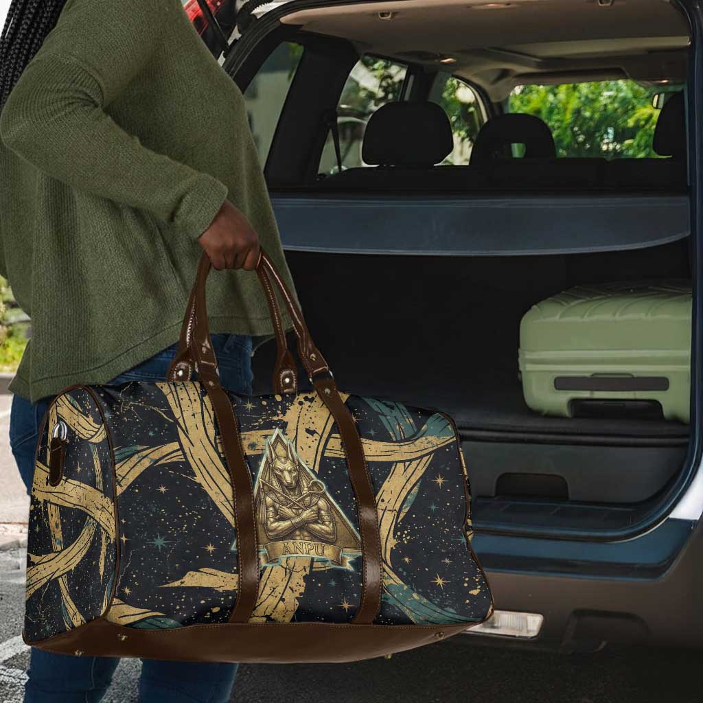 Anubis Ancient Egyptian Travel Bag with Starry Mummy Wrap Pattern, Anubis Warrior Illustration, and Pyramid - Wonder Print Shop