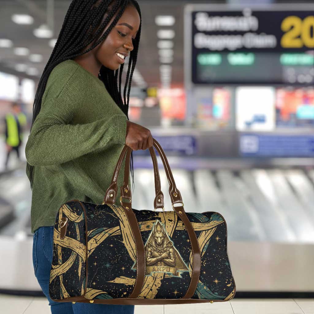 Anubis Ancient Egyptian Travel Bag with Starry Mummy Wrap Pattern, Anubis Warrior Illustration, and Pyramid - Wonder Print Shop