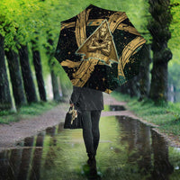 Anubis Ancient Egyptian Umbrella with Starry Mummy Wrap Pattern, Anubis Warrior Illustration, and Pyramid - Wonder Print Shop