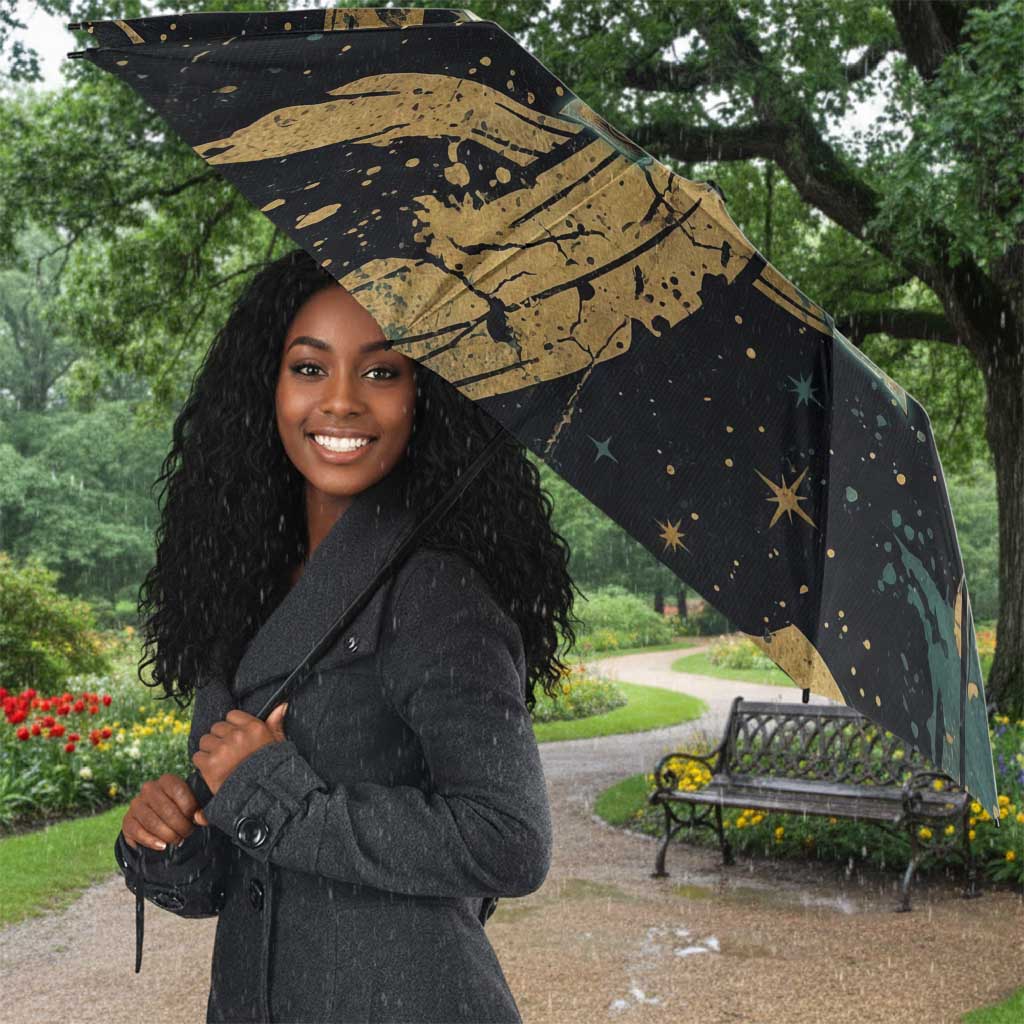 Anubis Ancient Egyptian Umbrella with Starry Mummy Wrap Pattern, Anubis Warrior Illustration, and Pyramid - Wonder Print Shop