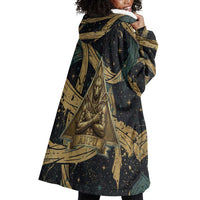Anubis Ancient Egyptian Wearable Blanket Hoodie with Starry Mummy Wrap Pattern, Anubis Warrior Illustration, and Pyramid - Wonder Print Shop