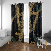 Anubis Ancient Egyptian Window Curtain with Starry Mummy Wrap Pattern, Anubis Warrior Illustration, and Pyramid - Wonder Print Shop