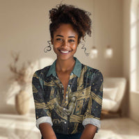 Anubis Ancient Egyptian Women Casual Shirt with Starry Mummy Wrap Pattern, Anubis Warrior Illustration, and Pyramid - Wonder Print Shop