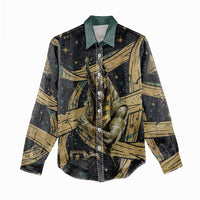 Anubis Ancient Egyptian Women Casual Shirt with Starry Mummy Wrap Pattern, Anubis Warrior Illustration, and Pyramid - Wonder Print Shop