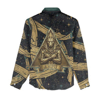 Anubis Ancient Egyptian Women Casual Shirt with Starry Mummy Wrap Pattern, Anubis Warrior Illustration, and Pyramid - Wonder Print Shop