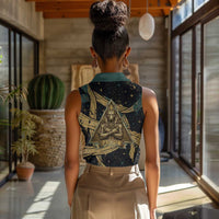 Anubis Ancient Egyptian Women Sleeveless Polo Shirt with Starry Mummy Wrap Pattern, Anubis Warrior Illustration, and Pyramid - Wonder Print Shop