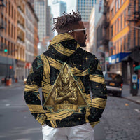 Anubis Ancient Egyptian Zip Hoodie with Starry Mummy Wrap Pattern, Anubis Warrior Illustration, and Pyramid - Wonder Print Shop