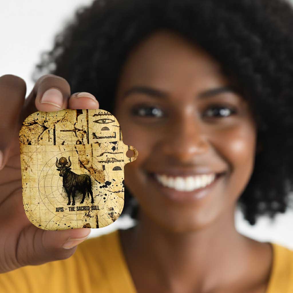 Apis AirPods Case Ancient Egyptian Papyrus Map, Egyptian Crown Bull Illustration - Wonder Print Shop