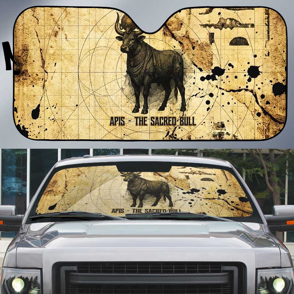 Apis Auto Sun Shade Ancient Egyptian Papyrus Map, Egyptian Crown Bull Illustration - Wonder Print Shop