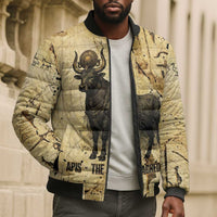 Apis Bomber Puffer Jacket Ancient Egyptian Papyrus Map, Egyptian Crown Bull Illustration - Wonder Print Shop