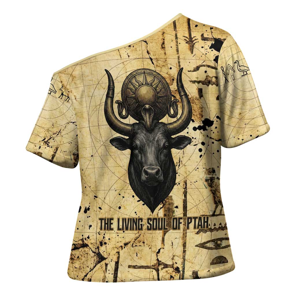 Apis Cross Shoulder Shirt Ancient Egyptian Papyrus Map, Egyptian Crown Bull Illustration - Wonder Print Shop