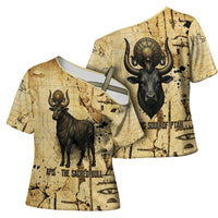 Apis Cross Shoulder Shirt Ancient Egyptian Papyrus Map, Egyptian Crown Bull Illustration - Wonder Print Shop