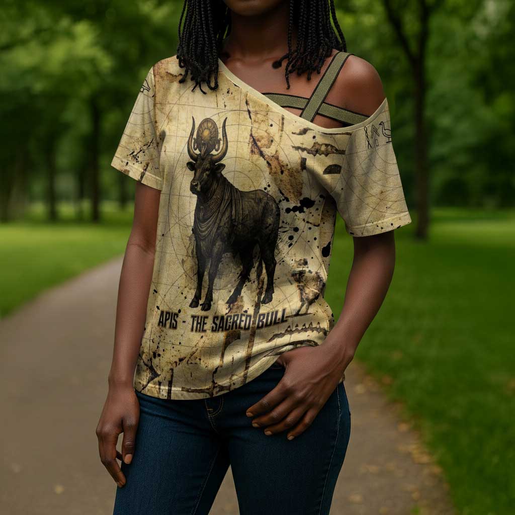 Apis Cross Shoulder Shirt Ancient Egyptian Papyrus Map, Egyptian Crown Bull Illustration - Wonder Print Shop