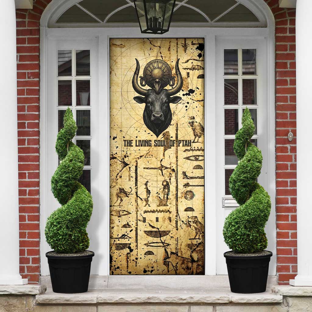 Apis Door Cover Ancient Egyptian Papyrus Map, Egyptian Crown Bull Illustration - Wonder Print Shop