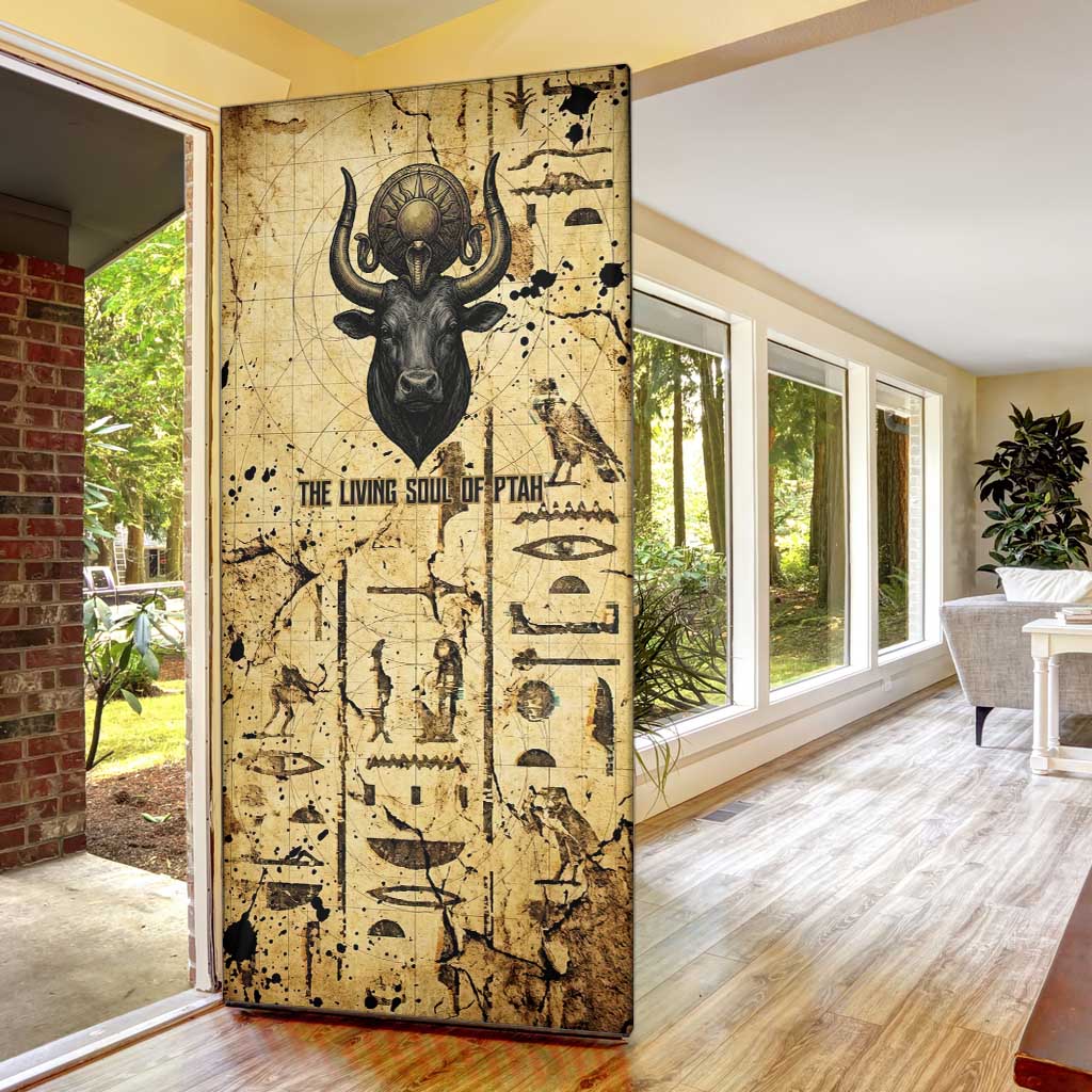 Apis Door Cover Ancient Egyptian Papyrus Map, Egyptian Crown Bull Illustration - Wonder Print Shop