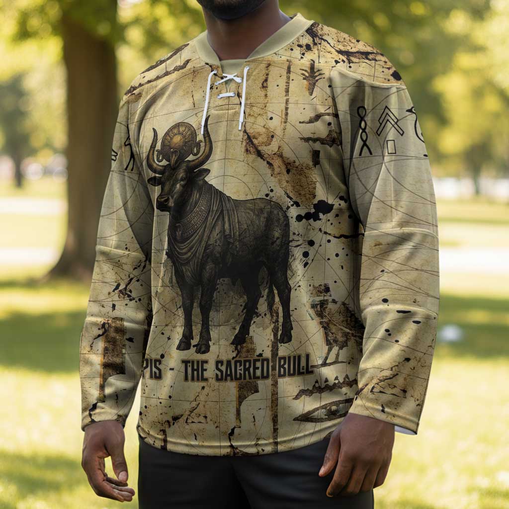 Apis Hockey Jersey Ancient Egyptian Papyrus Map, Egyptian Crown Bull Illustration - Wonder Print Shop