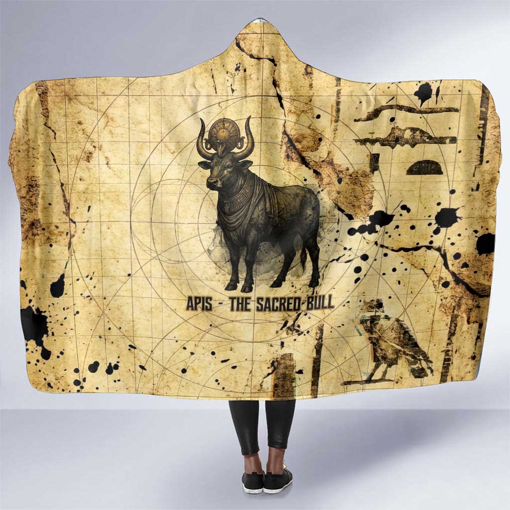 Apis Hooded Blanket Ancient Egyptian Papyrus Map, Egyptian Crown Bull Illustration - Wonder Print Shop