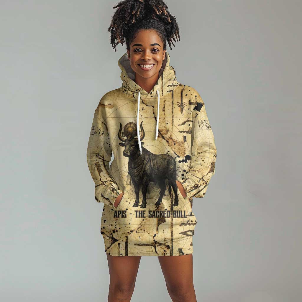 Apis Hoodie Dress Ancient Egyptian Papyrus Map, Egyptian Crown Bull Illustration - Wonder Print Shop