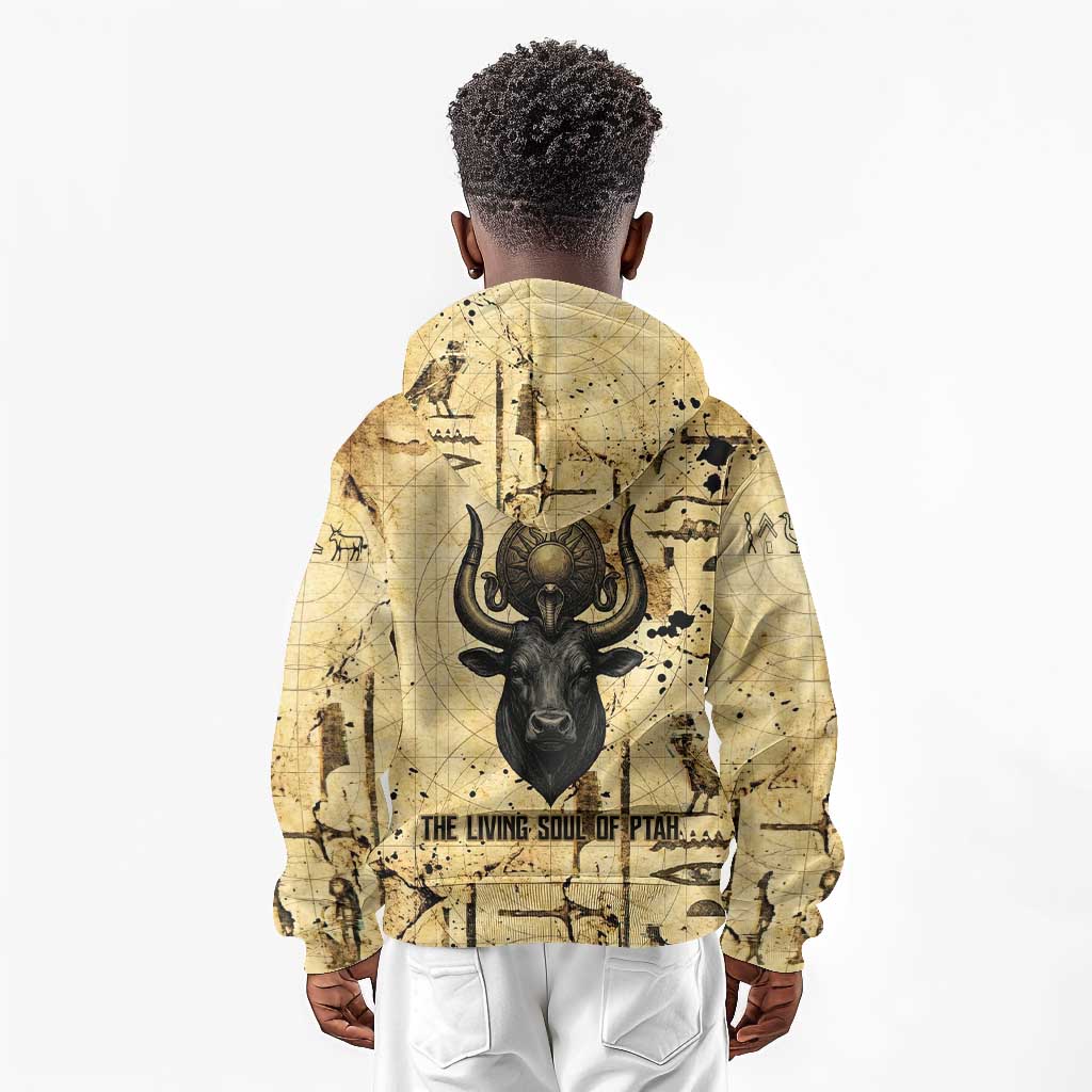 Apis Kid Hoodie Ancient Egyptian Papyrus Map, Egyptian Crown Bull Illustration - Wonder Print Shop