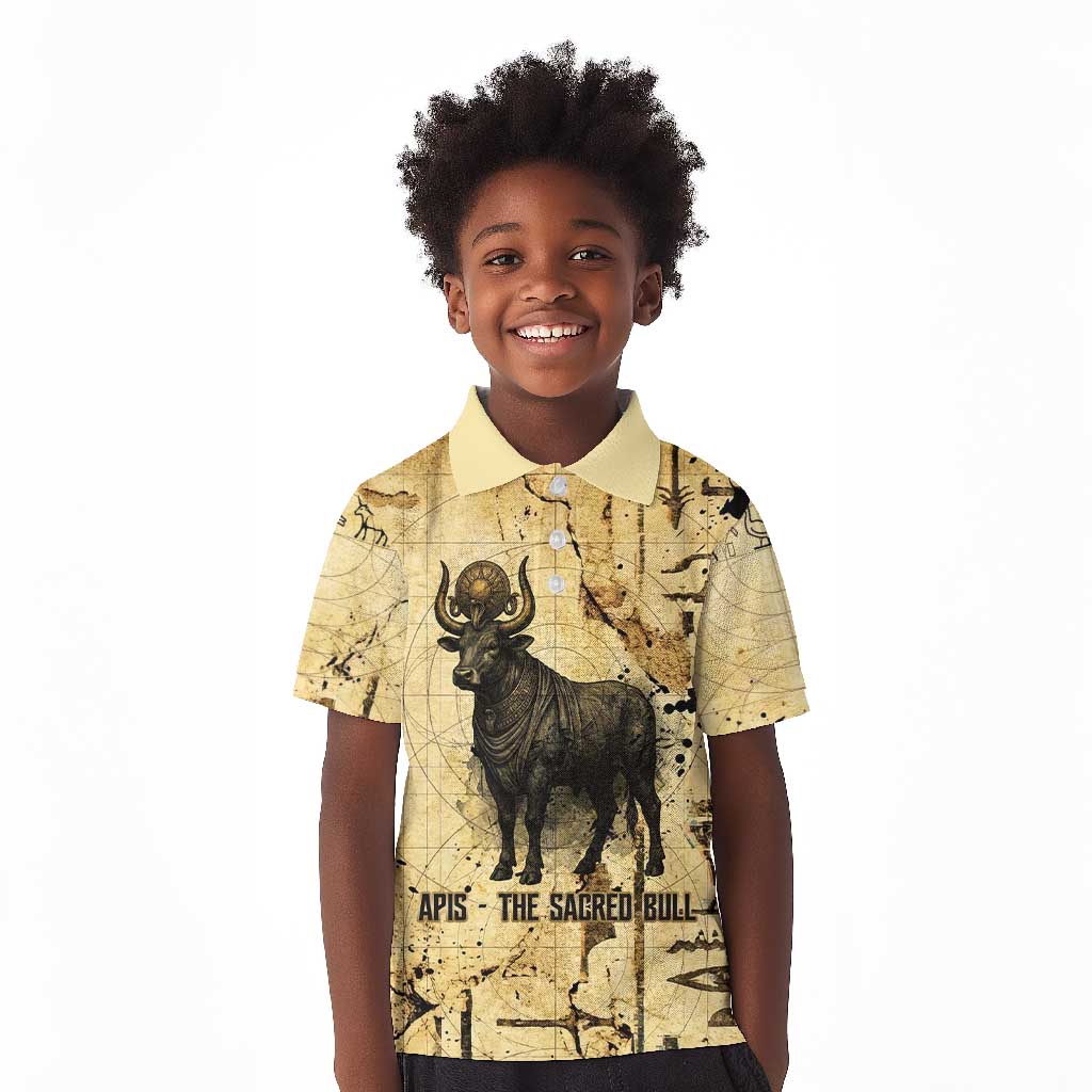 Apis Kid Polo Shirt Ancient Egyptian Papyrus Map, Egyptian Crown Bull Illustration - Wonder Print Shop