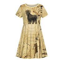 Apis Kid Short Sleeve Dress Ancient Egyptian Papyrus Map, Egyptian Crown Bull Illustration - Wonder Print Shop