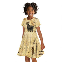 Apis Kid Short Sleeve Dress Ancient Egyptian Papyrus Map, Egyptian Crown Bull Illustration - Wonder Print Shop