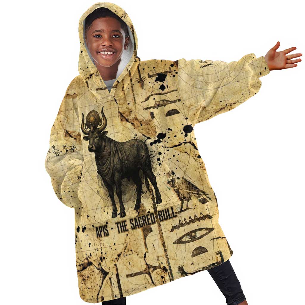 Apis Kid Wearable Blanket Hoodie Ancient Egyptian Papyrus Map, Egyptian Crown Bull Illustration - Wonder Print Shop