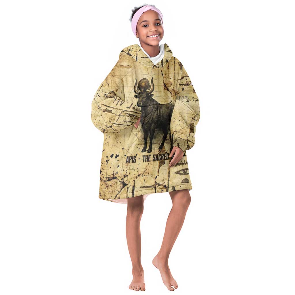 Apis Kid Wearable Blanket Hoodie Ancient Egyptian Papyrus Map, Egyptian Crown Bull Illustration - Wonder Print Shop
