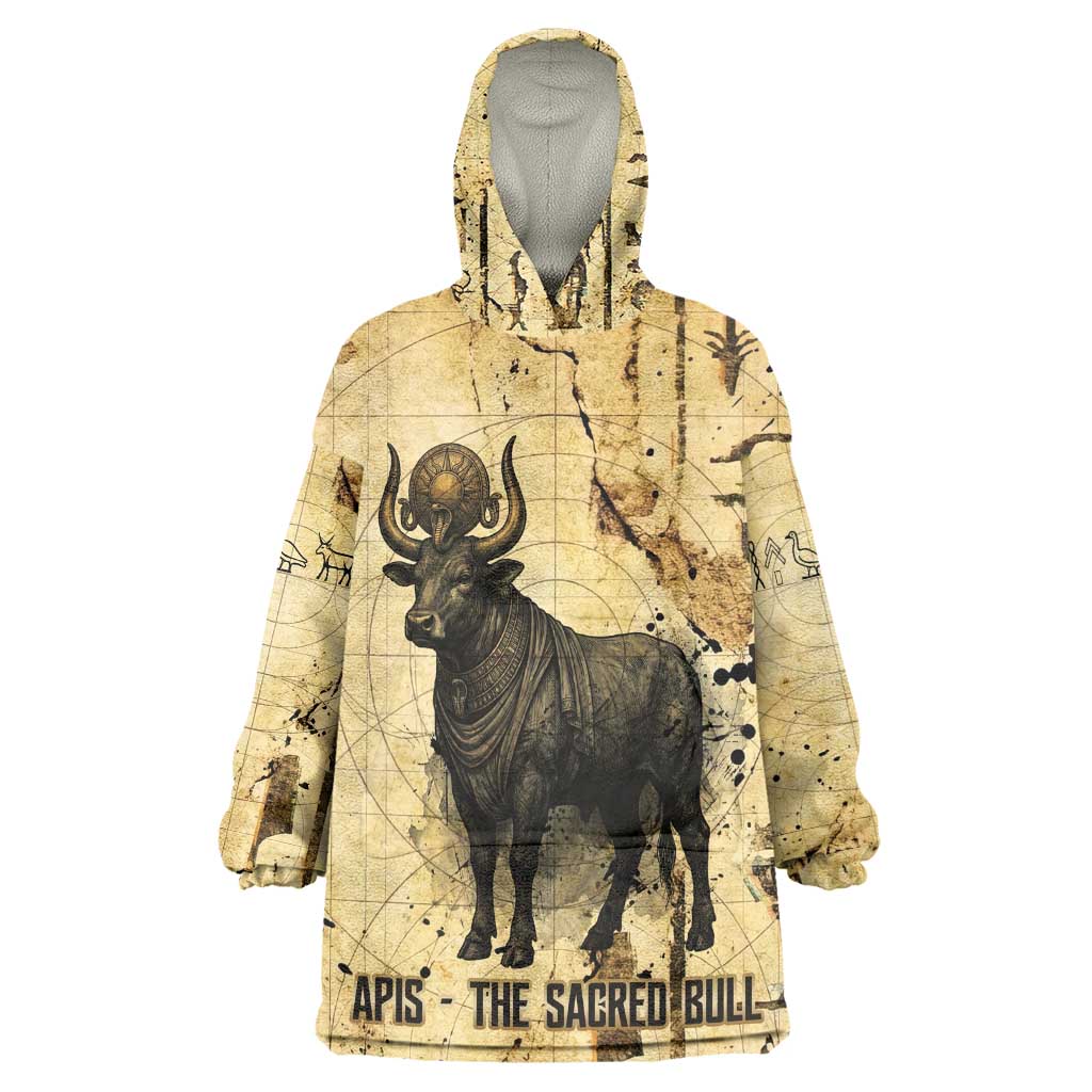 Apis Kid Wearable Blanket Hoodie Ancient Egyptian Papyrus Map, Egyptian Crown Bull Illustration - Wonder Print Shop