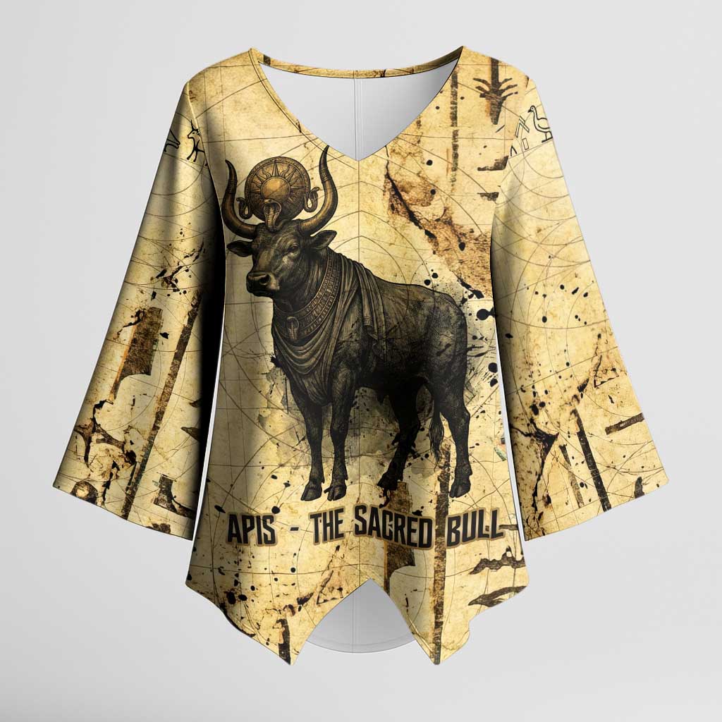 Apis Kimono Sleeve Blouse Ancient Egyptian Papyrus Map, Egyptian Crown Bull Illustration - Wonder Print Shop