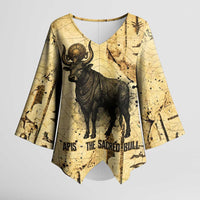Apis Kimono Sleeve Blouse Ancient Egyptian Papyrus Map, Egyptian Crown Bull Illustration - Wonder Print Shop