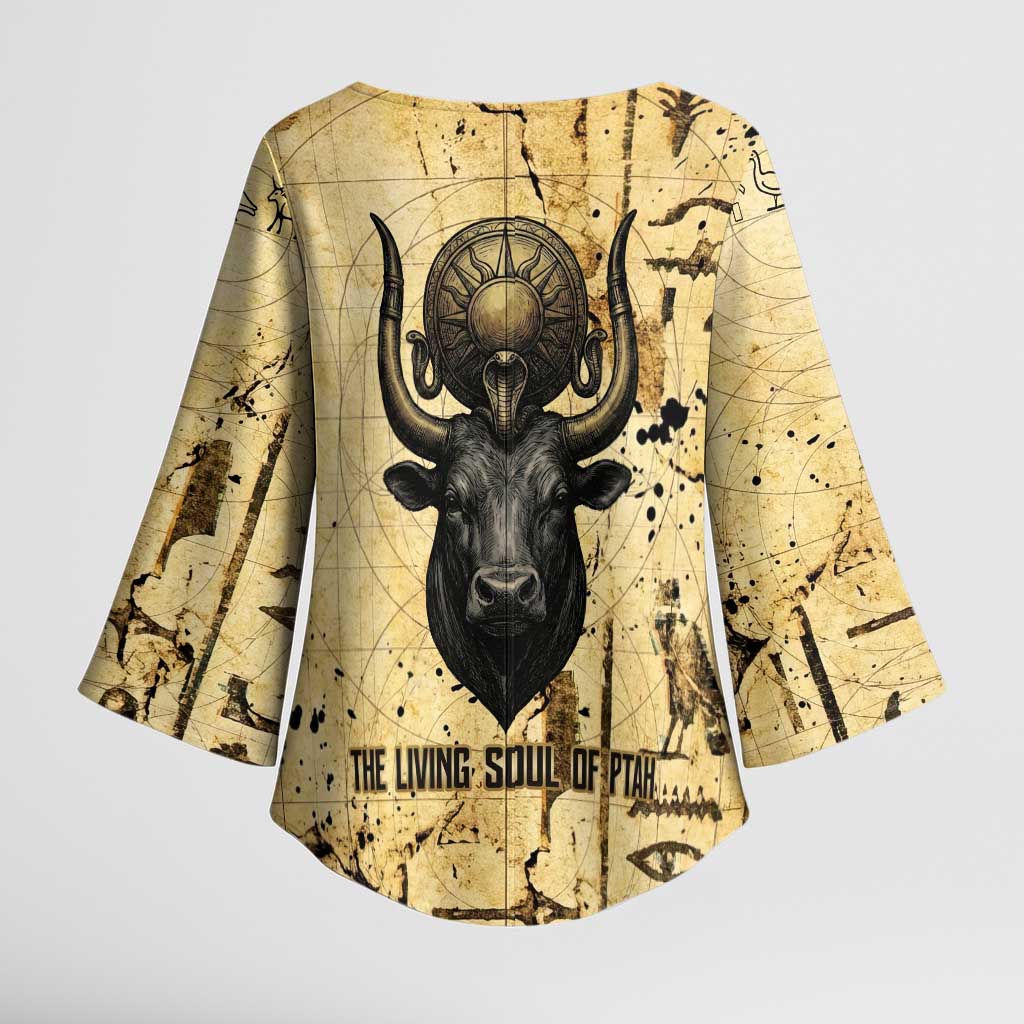 Apis Kimono Sleeve Blouse Ancient Egyptian Papyrus Map, Egyptian Crown Bull Illustration - Wonder Print Shop