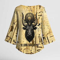 Apis Kimono Sleeve Blouse Ancient Egyptian Papyrus Map, Egyptian Crown Bull Illustration - Wonder Print Shop