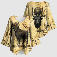 Apis Kimono Sleeve Blouse Ancient Egyptian Papyrus Map, Egyptian Crown Bull Illustration - Wonder Print Shop