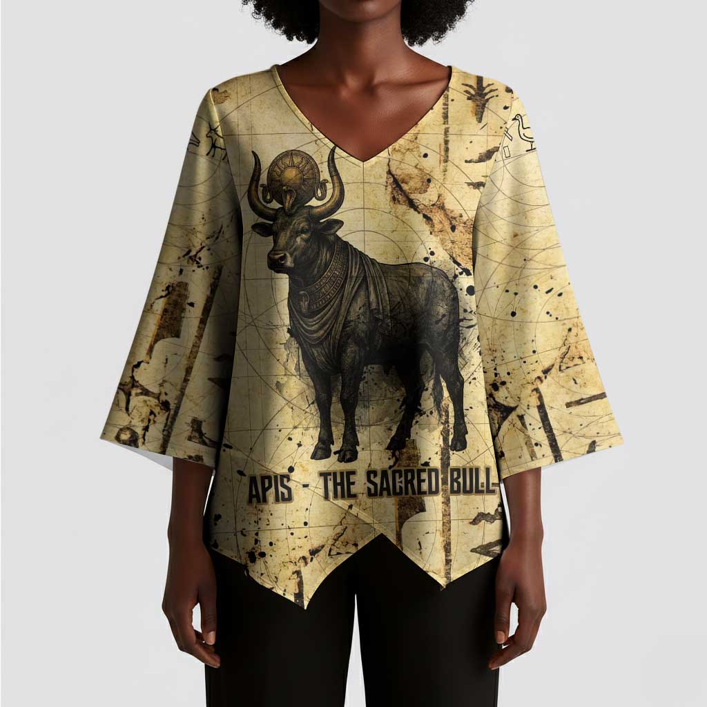 Apis Kimono Sleeve Blouse Ancient Egyptian Papyrus Map, Egyptian Crown Bull Illustration - Wonder Print Shop
