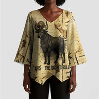 Apis Kimono Sleeve Blouse Ancient Egyptian Papyrus Map, Egyptian Crown Bull Illustration - Wonder Print Shop