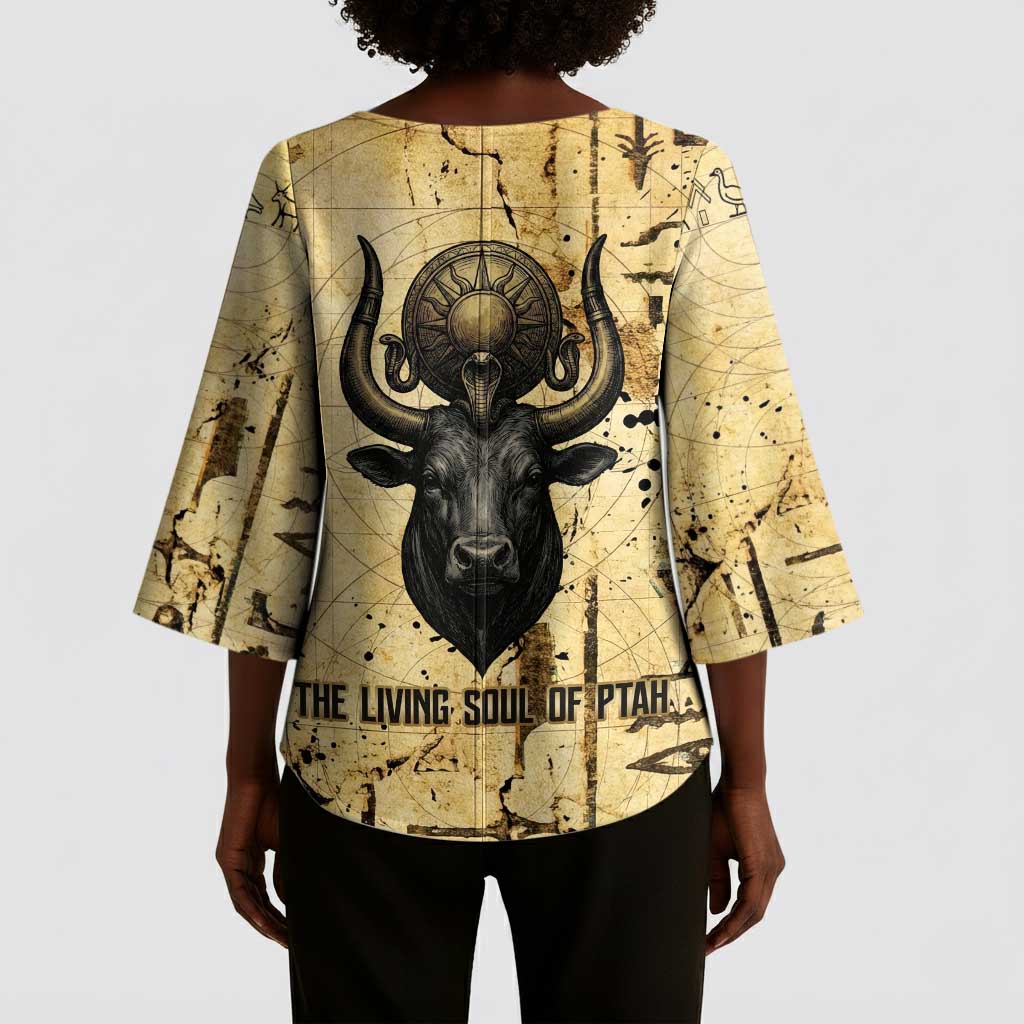 Apis Kimono Sleeve Blouse Ancient Egyptian Papyrus Map, Egyptian Crown Bull Illustration - Wonder Print Shop