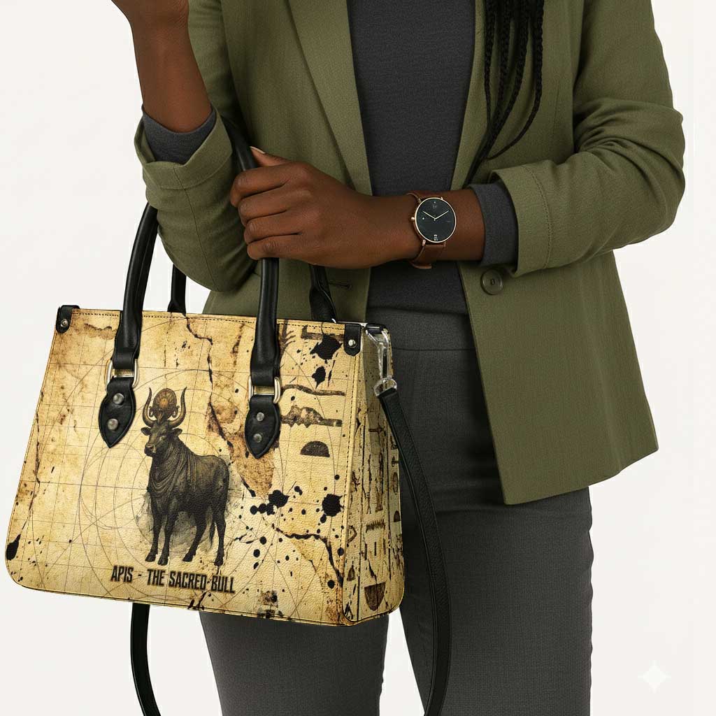 Apis Leather Bag Ancient Egyptian Papyrus Map, Egyptian Crown Bull Illustration - Wonder Print Shop