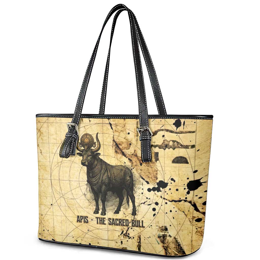 Apis Leather Tote Bag Ancient Egyptian Papyrus Map, Egyptian Crown Bull Illustration - Wonder Print Shop