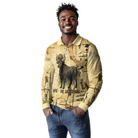 Apis Long Sleeve Polo Shirt Ancient Egyptian Papyrus Map, Egyptian Crown Bull Illustration - Wonder Print Shop