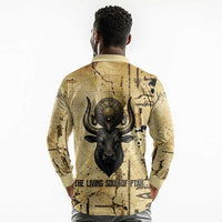 Apis Long Sleeve Polo Shirt Ancient Egyptian Papyrus Map, Egyptian Crown Bull Illustration - Wonder Print Shop