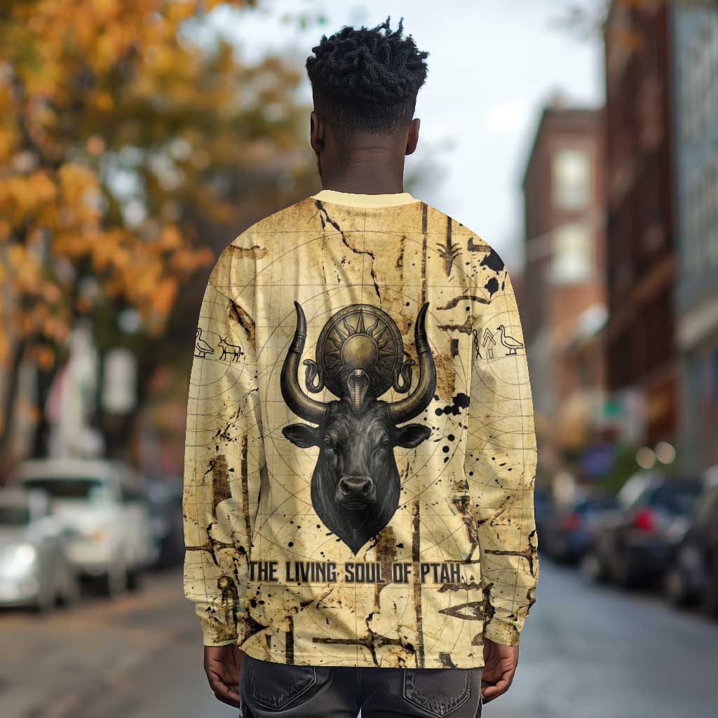 Apis Long Sleeve Shirt Ancient Egyptian Papyrus Map, Egyptian Crown Bull Illustration - Wonder Print Shop