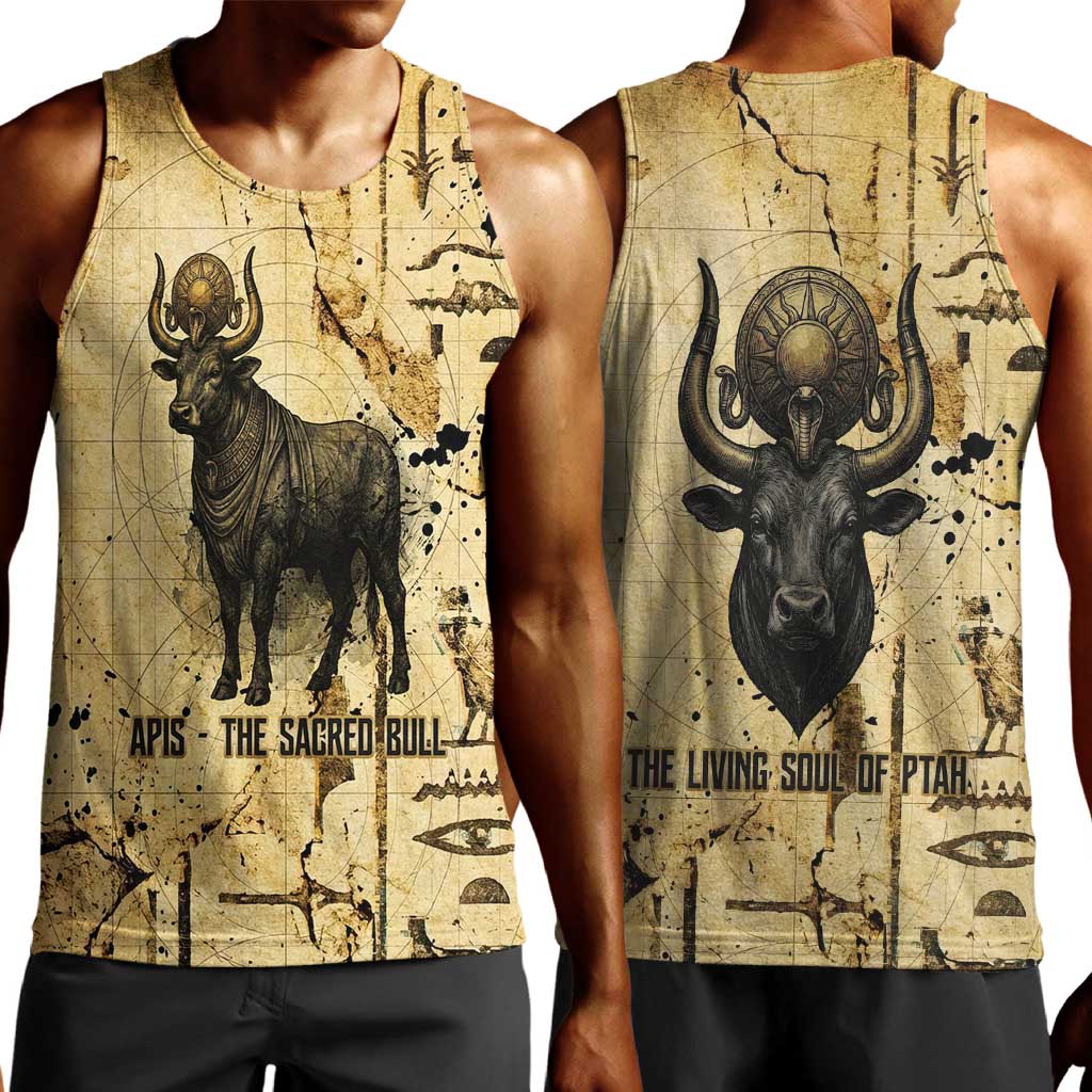 Apis Men Tank Top Ancient Egyptian Papyrus Map, Egyptian Crown Bull Illustration - Wonder Print Shop