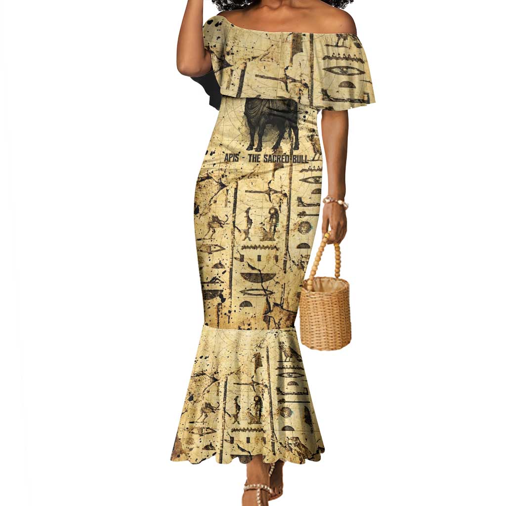 Apis Mermaid Dress Ancient Egyptian Papyrus Map, Egyptian Crown Bull Illustration - Wonder Print Shop
