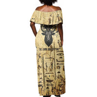 Apis Off Shoulder Maxi Dress Ancient Egyptian Papyrus Map, Egyptian Crown Bull Illustration - Wonder Print Shop