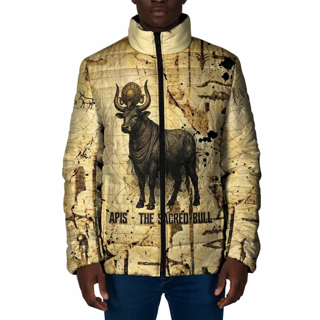 Apis Padded Jacket Ancient Egyptian Papyrus Map, Egyptian Crown Bull Illustration - Wonder Print Shop