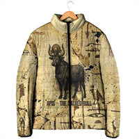Apis Padded Jacket Ancient Egyptian Papyrus Map, Egyptian Crown Bull Illustration - Wonder Print Shop
