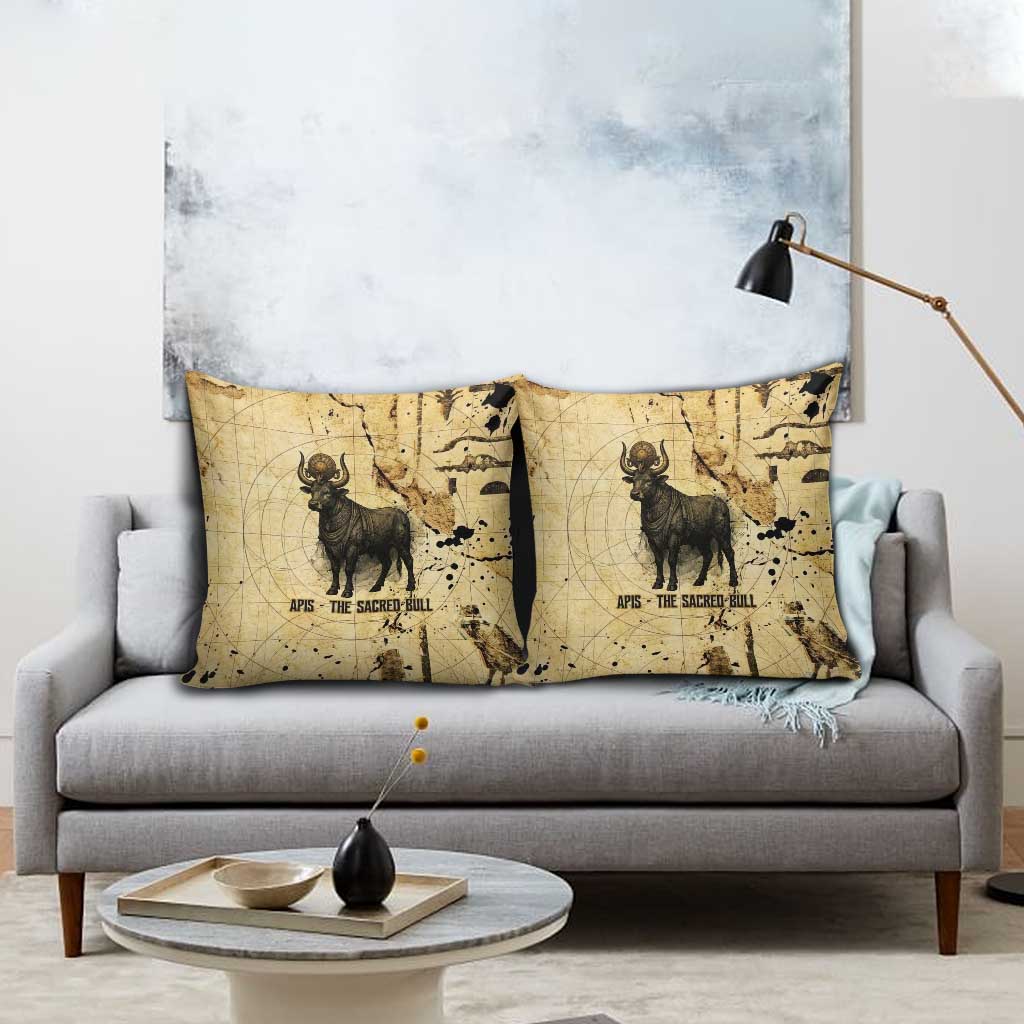 Apis Pillow Cover Ancient Egyptian Papyrus Map, Egyptian Crown Bull Illustration - Wonder Print Shop