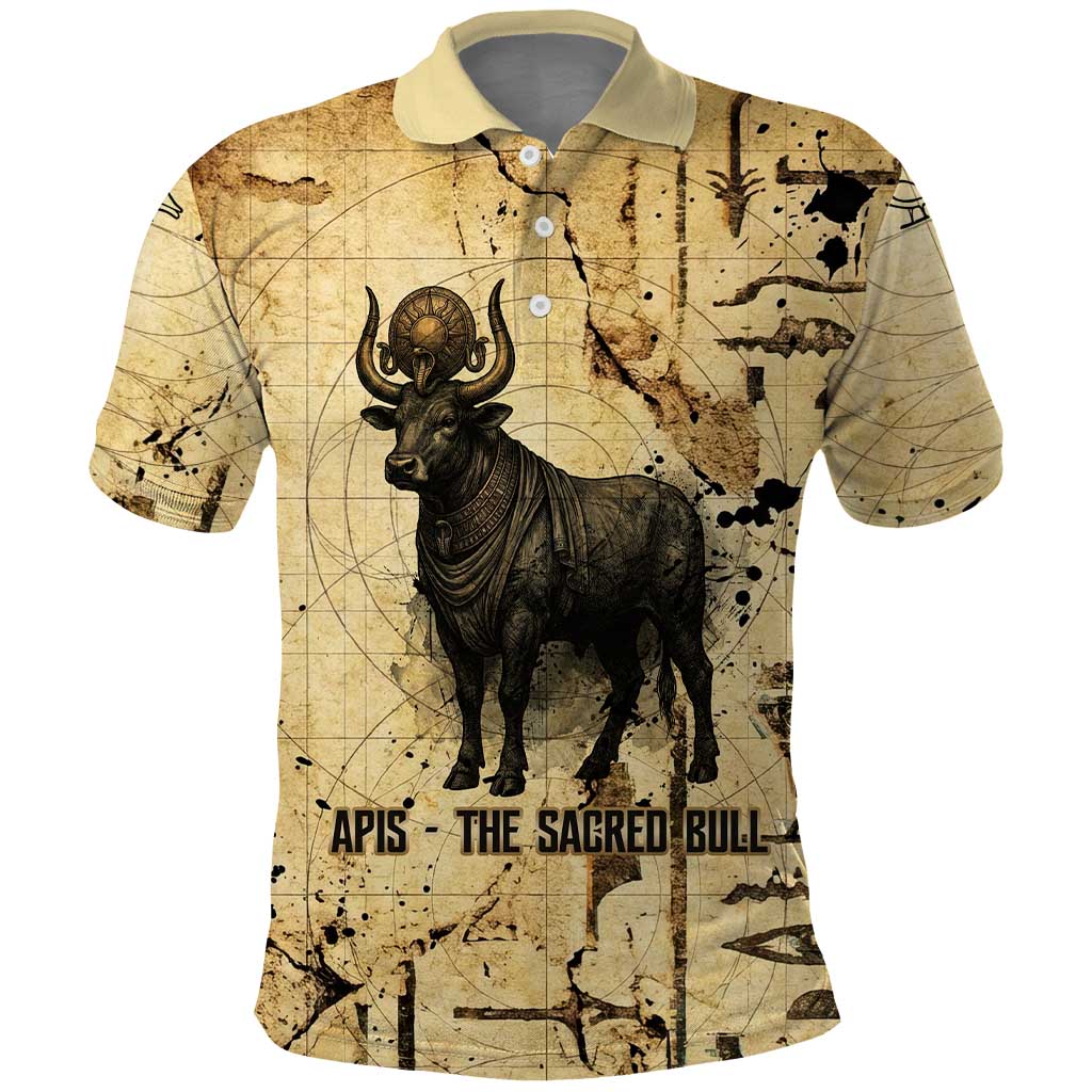 Apis Polo Shirt Ancient Egyptian Papyrus Map, Egyptian Crown Bull Illustration - Wonder Print Shop